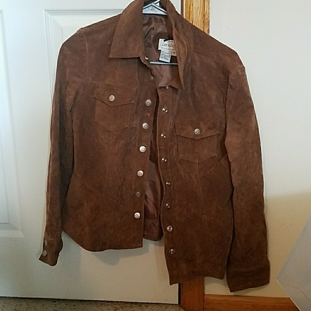 Brown leather button up jacket